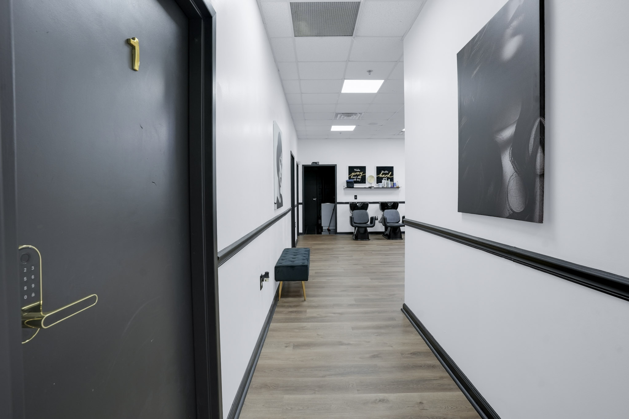 Professional hallway with shampoo stations